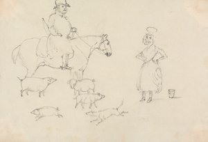 Mann på hest, med griser av Unknown artist