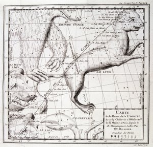 Kart over kometveien fra 1762 og kart over himmelen, observert av Messier - gravering av Unknown artist
