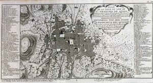Kart over byen og byen St François de Quito - i "" Historical Journey of South America utført etter ordre av kongen av Spania av Don George Juan og Don Antoine de Ulloa"", T.1, ved C.A. Jombert, Librairie du Roi, Paris av Unknown artist