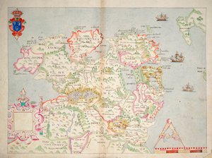 Kart over Nord-Irland, ca. 1600 (lagt på lin) av Unknown artist