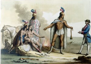 Møte mellom en vestlending med indianerne i Patagonia. av Unknown artist