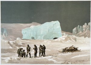 Menn og slede på isen - i "" The shores of the polar sea, an Arctic expedition narration"", av Dr. Edward Moos, Marcus Nard & Co, London av Unknown artist