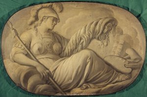 Minerva eller Overflod som favoriserer kunsten (allegori, dekorativt maleri for Hôtel La Rivière og deretter Canillac) av Unknown artist
