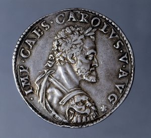 Myntpreget i navnet og bildet til keiser Karl V (1500-1558). av Unknown artist