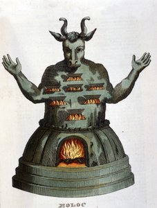 Moloch. Gammel karthagisk guddom. Vi ofret barna til ham ved å kaste dem i flammene. Gravering av 1800-tallet. av Unknown artist