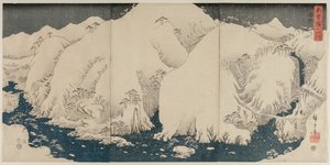 Fjell og elv på Kiso Road av Unknown artist