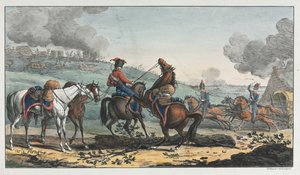Montert artillerist som leder tre hester av Unknown artist