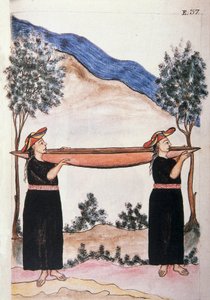 Moyobamba-indianere som har på seg kanoen sin, fra boken "Trujillo del Peru" eller "Codex Martinez Companion", av Baltazar Martinez Companion og Bujanda, biskop av Trujillo (1782-1785) av Unknown artist