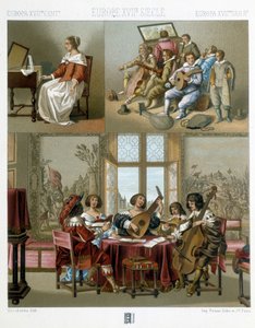 Musikk i Europa på 1600-tallet - i "" Le costume historique"" av Racinet av Unknown artist