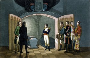 Napoleon Bonaparte foran graven til Fredrik II av Preussen. av Unknown artist