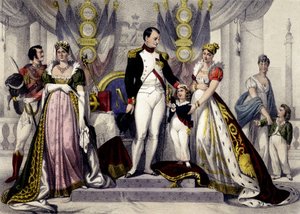 Napoleondynastiet fra 1804 til 1815. Josephine, Napoleon I, konge av Roma, Mary Louise. Gravering av 1800-tallet. av Unknown artist