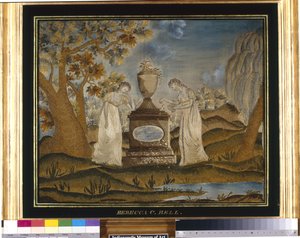 Håndarbeid sørgebilde (silketråder, brodert) av Unknown artist