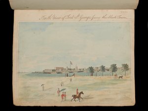 Nordutsikt over Fort St George vendt mot den svarte byen’, ca. 1800 (akvarell) av Unknown artist