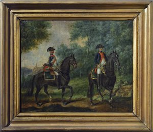 Offiser og soldat ved Mestre de Camps-regimentet i 1790, slutten av det attende århundre (olje på lerret) av Unknown artist