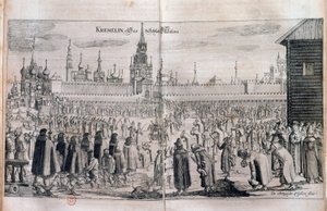 Offisiell seremoni med parade i Kreml i Moskva. Gravering fra 1600-tallet. Russisk bibliotek av Unknown artist