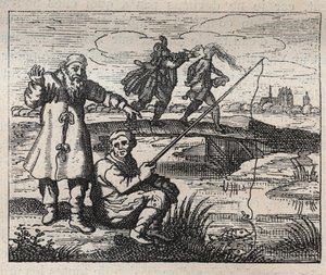 Gamle ordtak: anledningen er skallet bakfra - gravering 1700-tallet av Unknown artist