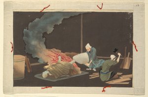 En av seksten scener av en manns død og begravelse av Unknown artist