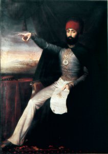 Det osmanske riket: Portrett av Sultan Mahmud II (1784-1839)”” Det er representativt å peke fingeren for å indikere ordren om å slakte janitsjarordenen. Anonymt oljemaleri. 1808-1839 Istanbul, Topkapi Sarayi-museet, Tyrkia av Unknown artist