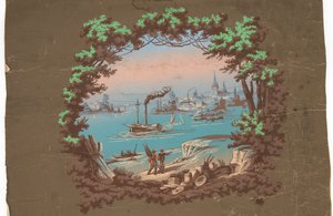 Overdør med havnescene av Unknown artist