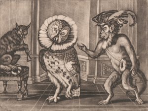 Owl, Monkey and Cat fra Mezzotintoes av Smith, Vol. III av Unknown artist