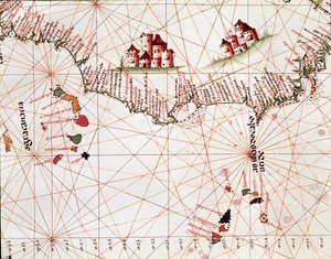 Page of a marine draft representing the islands of Cape Verde, the Canary Islands av Unknown artist