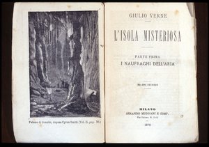 Side av en italiensk utgave av "The Mysterious Island" av Jules Verne. 1878. Milano. av Unknown artist
