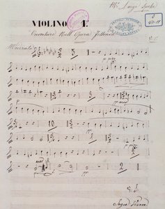 Side med partitur for den første fiolinen i ouverturen til operaen Jessonda av Louis Spohr av Unknown artist