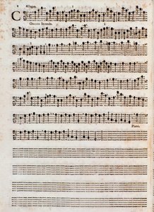 Side med partituret til "" Concerti a cinque, Op. 5"" av Tomaso Albinoni av Unknown artist