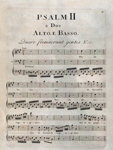 Side med andre salme i partituret til "" The psalms "" av Benedetto Marcello av Unknown artist