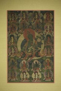 Malet banner (Thangka) av grønn Tara omgitt av tjue manifestasjoner av Unknown artist