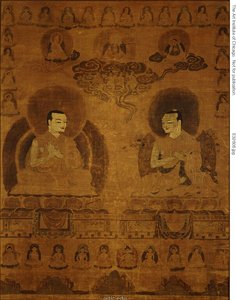 Malet banner (Thangka) av Sakyapa-slektslærere av Unknown artist