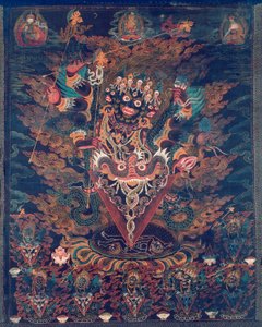 Malet banner (Thangka) med Guru Dragpur, en vred form for Padmasambhava av Unknown artist
