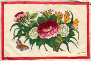 Maleri ti fra illustrert bok om blomster og sommerfugler av Unknown artist
