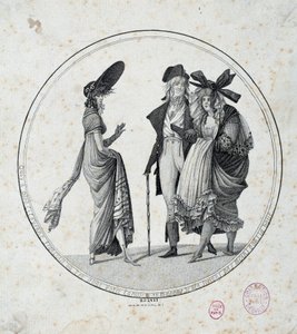 Parisisk mote: "" Amazing and wonderful"" Gravering fra 1795 Paris, Musee Carnavalet av Unknown artist