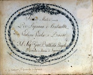 Deling av "" Stabat Mater "" av Jean Baptiste Pergolese (Giovanni Battista Pergolesi, Jean-Baptiste) 1710-1736. "" Stabat Mater for sopran og alt med fioliner, bratsj og bass." av Unknown artist