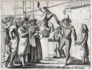 Party in the village: games and disguises. Engraving late 18th century. Private collection. av Unknown artist