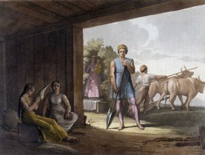 Paternalistisk kolonisering av jesuiter ved å bruke kunnskapen til Tupi Guaranis-indianerne i Paraguay. av Unknown artist