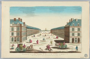Peep-show, perspektivvisning av Place Dauphine i Paris, fra siden av Rue de Harlay, nr. 162 av Unknown artist