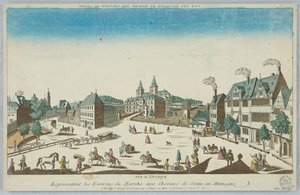 Peep-show, optisk visning som representerer omgivelsene til Stetin Horse Market i Tyskland av Unknown artist