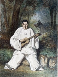 Pierrot spiller gitar - n.d., sent på 1800-tallet av Unknown artist