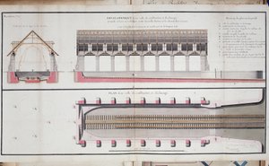 Plan over en bygning og grunnstøting av havnen i Rochefort av Unknown artist