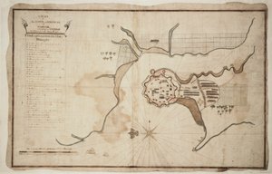 Plan over byen og festningen i Gariah, ca. 1755 (blekk, akvarell) av Unknown artist
