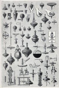 Plate showing a collection of spinners with different shapes and rotation system. Engraving in “” La Nature”” av Unknown artist