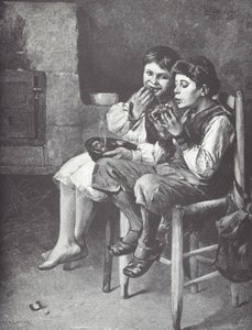 Fattige gutter som spiser, sent på 1800-tallet (tregravering) av Unknown artist