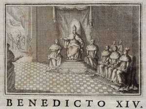 Pave Benedikt XIV (1740-1758) i "" Annals of the Order of Preachers"" av Thomas-Mary Mamachi, Roma av Unknown artist