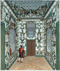 Porselenssalong i det kongelige palasset i Madrid. 1700-talls gravering. Paris, dekorativ kunst av Unknown artist