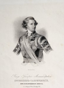 Portrett av Grigory Aleksandrovich Potemkin eller Potiomkin (Prins Grigory Aleksandrovich Potemkin-Tavricheski (Potemkin Tavricheski) (1739-1791), russisk soldat og regjeringsmann - gravering fra slutten av 1700-tallet av Unknown artist