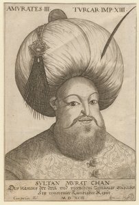Portrait de Mourad III (1546-1595), sultan ottoman - Murad III (1546-1595), Sultan fra det osmanske riket - Anonym - 1593 - Etsning - 18,5x12,3 - Privat samling av Unknown artist