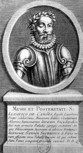 Porträt in Medaillon von Luis de Camoens (1524-1580) - Gravur