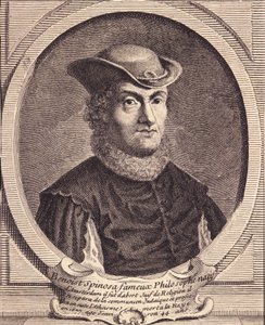 Portrett av Baruch Spinoza (1632-1677), nederlandsk filosof, også kjent som Bento de Espinosa eller Benedictus de Spinoza eller Benoit de Spinoza. Gravering fra 1700-tallet. av Unknown artist